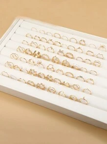 17KM 66 chiếc Đơn giản Loại bướm , Tim & Thiết kế ngọc trai giả Nhẫn Bộ Đối với phụ nữ , Thích hợp Đối với Kỳ nghỉ , Ngày , Qủa tặng , Mặc hàng ngày ( Hộp ) - Vàng - Xem 3