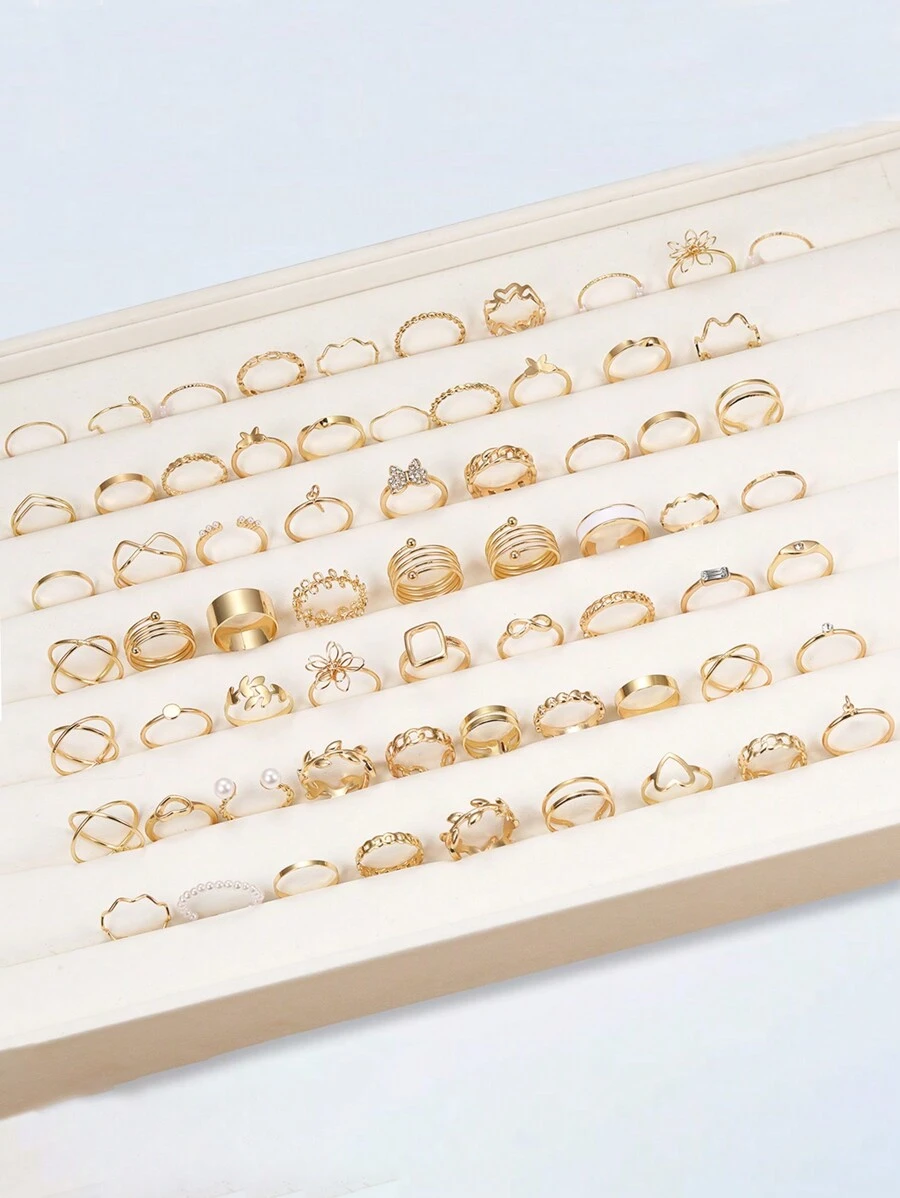 17KM 66 chiếc Đơn giản Loại bướm , Tim & Thiết kế ngọc trai giả Nhẫn Bộ Đối với phụ nữ , Thích hợp Đối với Kỳ nghỉ , Ngày , Qủa tặng , Mặc hàng ngày ( Hộp )