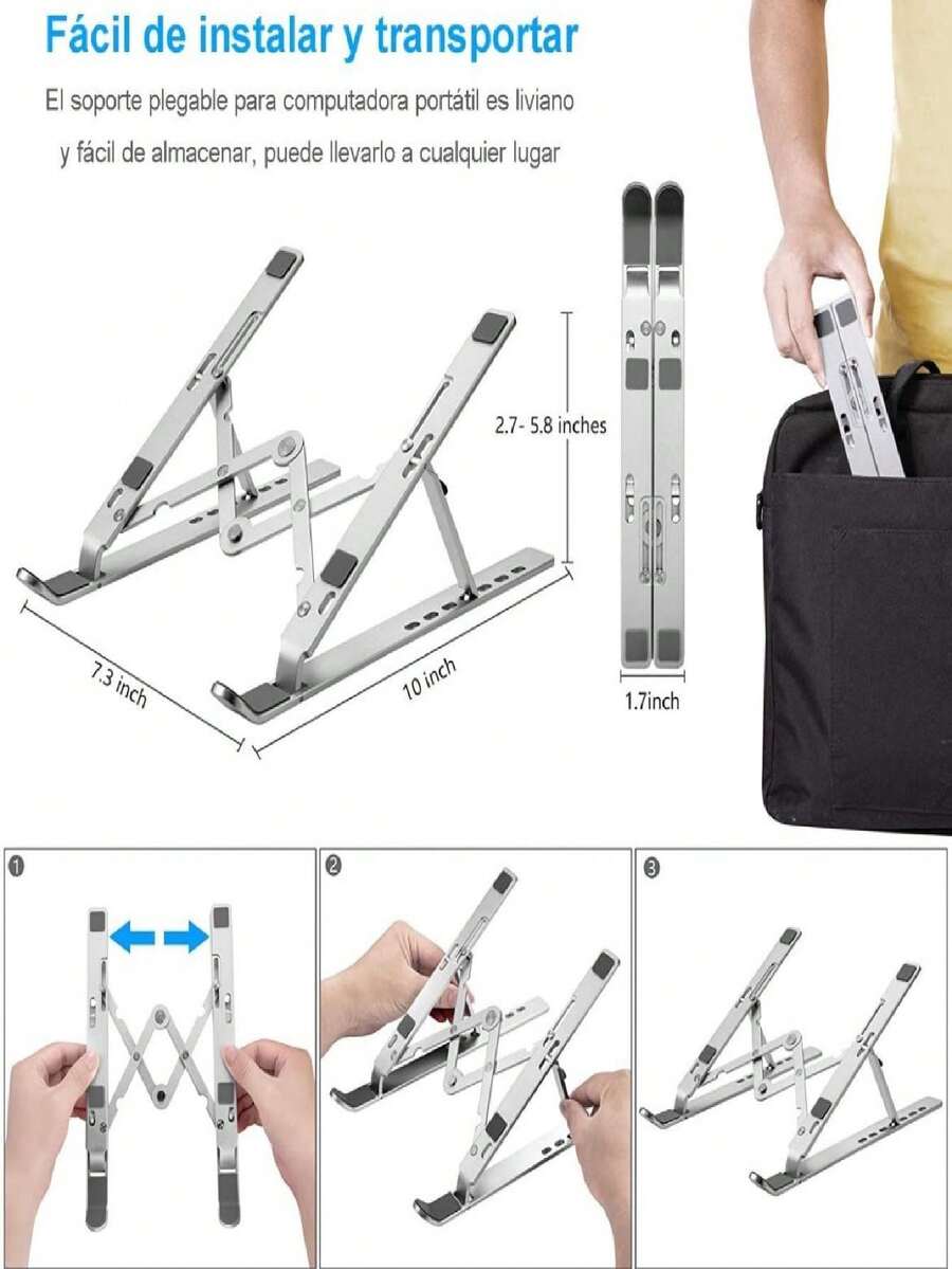 Base Soporte Laptop Aluminio,plegable,portátil Y Ajustable - Plateado - Ver 1