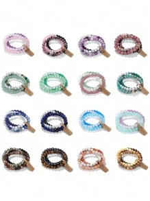 3入組有許願標籤寶石天然石頭手鍊套裝,適用於女性男性,治療靈氣水晶石英瑜伽珠寶 - 彩色 - 查看 5