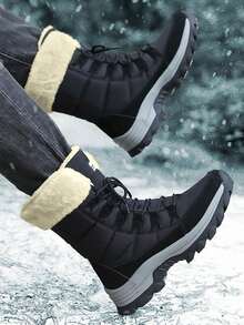 Winter Unisex Thickened And Thermal Lined Snow Boots, Waterproof, High-Top, Ideal For Big Feet - Black and White - View 3