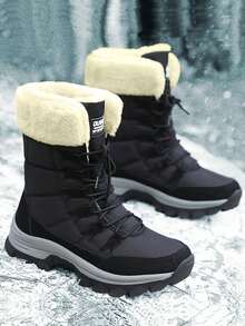 Winter Unisex Thickened And Thermal Lined Snow Boots, Waterproof, High-Top, Ideal For Big Feet - Black and White - View 4