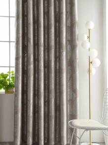 1pc Silver Printed Light-blocking Curtain - Grey - View 7
