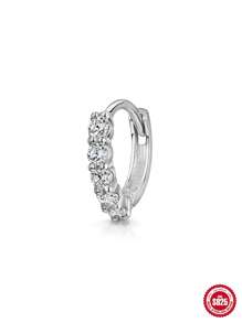 SereneSpark 1Pc 925 Sterling Silver Single Row Diamond Set  Hoop Earrings Unisex Daily Decoration - Silver - View 6