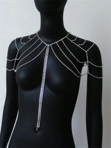 1pc Fashionable Rhinestone Body Chain Beach Bikini Accessory For Women - Silver - View 5