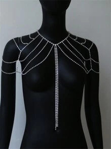 1pc Fashionable Rhinestone Body Chain Beach Bikini Accessory For Women - Silver - View 1