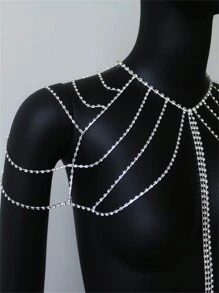1pc Fashionable Rhinestone Body Chain Beach Bikini Accessory For Women - Silver - View 4