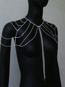1pc Fashionable Rhinestone Body Chain Beach Bikini Accessory For Women - Silver - View 3