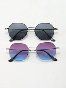 GENUIN MOMENT 1pc Men's Multicolor Polygonal Metal Frame Vintage Magazine Style Gradient Fashion Glasses Suitable For Daily Wear - Multicolor - View 5