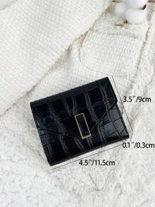 鳄鱼压纹翻盖零钱包 小号 ID 窗口 双折女士钱包 图案雕刻 ID 简约时尚 现代商务 周年纪念 生日礼物 女孩 女士 女包 学校用品 宿舍及返校 女士钱包 钱包 小钱包 - 黑色 - 查看 4