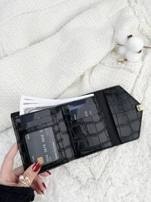 鳄鱼压纹翻盖零钱包 小号 ID 窗口 双折女士钱包 图案雕刻 ID 简约时尚 现代商务 周年纪念 生日礼物 女孩 女士 女包 学校用品 宿舍及返校 女士钱包 钱包 小钱包 - 黑色 - 查看 2