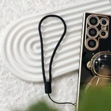 Black Anti-Drop Electroplated Straight Edge Tpu Soft Shell With Diy Soft Rubber Strap And Astronaut Holder Phone Case Compatible With Apple, Samsung, Android Phones