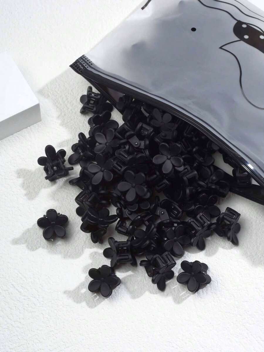 30入组女孩花朵迷你髮夾，顏色隨機 - 黑色 - 查看 1