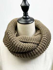 1 件女式厚針織純色圍巾,適合冬季旅行 - 卡其色 - 查看 1