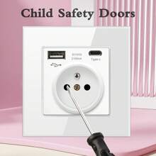 White French Plug Usb+type-c Wall Charger - White - View 5