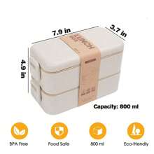 Kinkete Bento Box Compartment 2 In 1, Wheat Straw, Leak Proof And Microwave Safe Bento Lunch Box - Beige - View 7