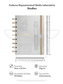 Caderno Reposicionável Médio Laboratório Studies – 1 UN - Multicolorido - Visão 6