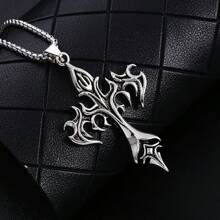 Fashion Vintage Flame Cross Pendant Necklace For Women Men Long Chain Punk Goth Accessories Choker Gothic Jewelry - Antique Silver - View 5
