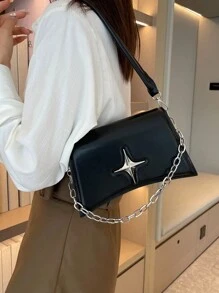 1 chiếc túi đeo vai nữ có trang trí bằng kim loại - màu đen - Xem 2