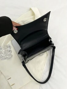 1 chiếc túi đeo vai nữ có trang trí bằng kim loại - màu đen - Xem 4