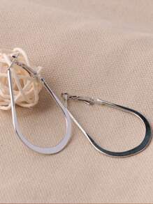 1pair Simple Smooth U-shaped Thin Wire Ear Studs/hoops, 2 Sizes Available - Silver - View 4