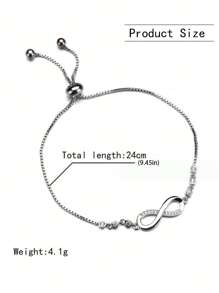 1pc Simple & Fashionable Geometric Infinite Loop Crystal Adjustable Charm Bracelet/eight Figure For Women