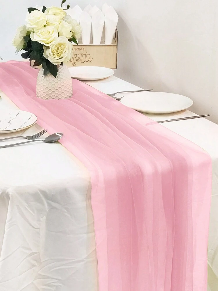 1pc 2m/3m/5m Long Pink Gauze Curtain Multi-Purpose Party Background Yarn, Home Decoration ,Wedding Birthday Gender Reveal Holiday Activities Party Room Table Decoration Photography Background DIY Decoration, Indoor Outdoor Staircase Chair Back Decor, Christmas Party Room Table Decoration Table Cover Table Runner, Christmas Tree Decoration, Equally Suitable For Pairing With Metal Arch Brackets,Christmas