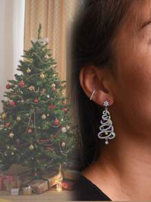 1对圣诞风格耳环，圣诞树造型，彩色水晶和立方氧化锆装饰，女士个性化耳钉耳环 - 彩色的 - 查看 1