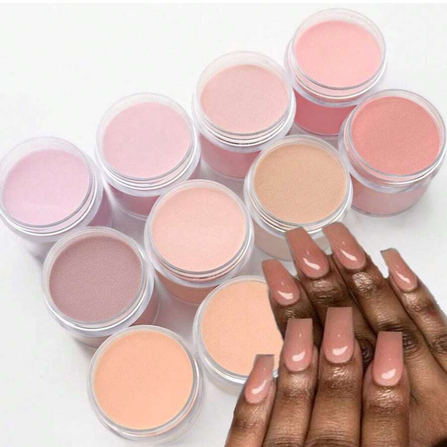 10件/套裸色亚克力粉，三合一裸色、棕色、中性色亚克力粉，适用于亚克力美甲、美甲雕刻、法式美甲延长，适合女性作为礼物，每瓶10克，裸色系列，亚克力浸粉，适用于DIY美甲艺术、美甲饰品、美甲用品、亚克力按压式美甲片