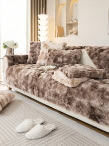 1入組冬季加厚絨面沙發套,可用於1/2/3/4人位沙發,包括座墊、靠背和扶手套 - 咖啡棕 - 查看 1