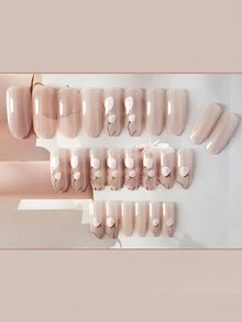 24 Piezas De Uñas Acrílicas Largas Con Diseño Floral, Estilo Fresco Y Sencillo De Ins - Multicolor - Ver 2