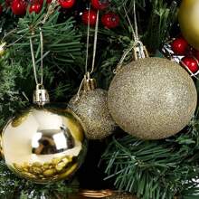 100入組聖誕球裝飾品,防碎聖誕裝飾用品套裝帶A禮品包適用於聖誕樹(和) - 金色 - 查看 4
