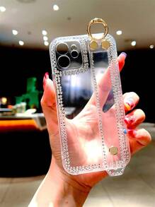 Husă pentru telefon rezistentă la șocuri Tpu cu stras de transmisie ridicată, cu curea de mână, compatibilă cu Samsung și Iphone