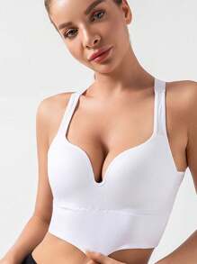 1pc Plus Women's Cross Back Anti-sagging Camisole, Extra Large Size, Wireless, Padded Push-up Bra Vest - White - View 1