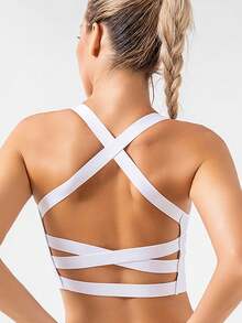 1pc Plus Women's Cross Back Anti-sagging Camisole, Extra Large Size, Wireless, Padded Push-up Bra Vest - White - View 2