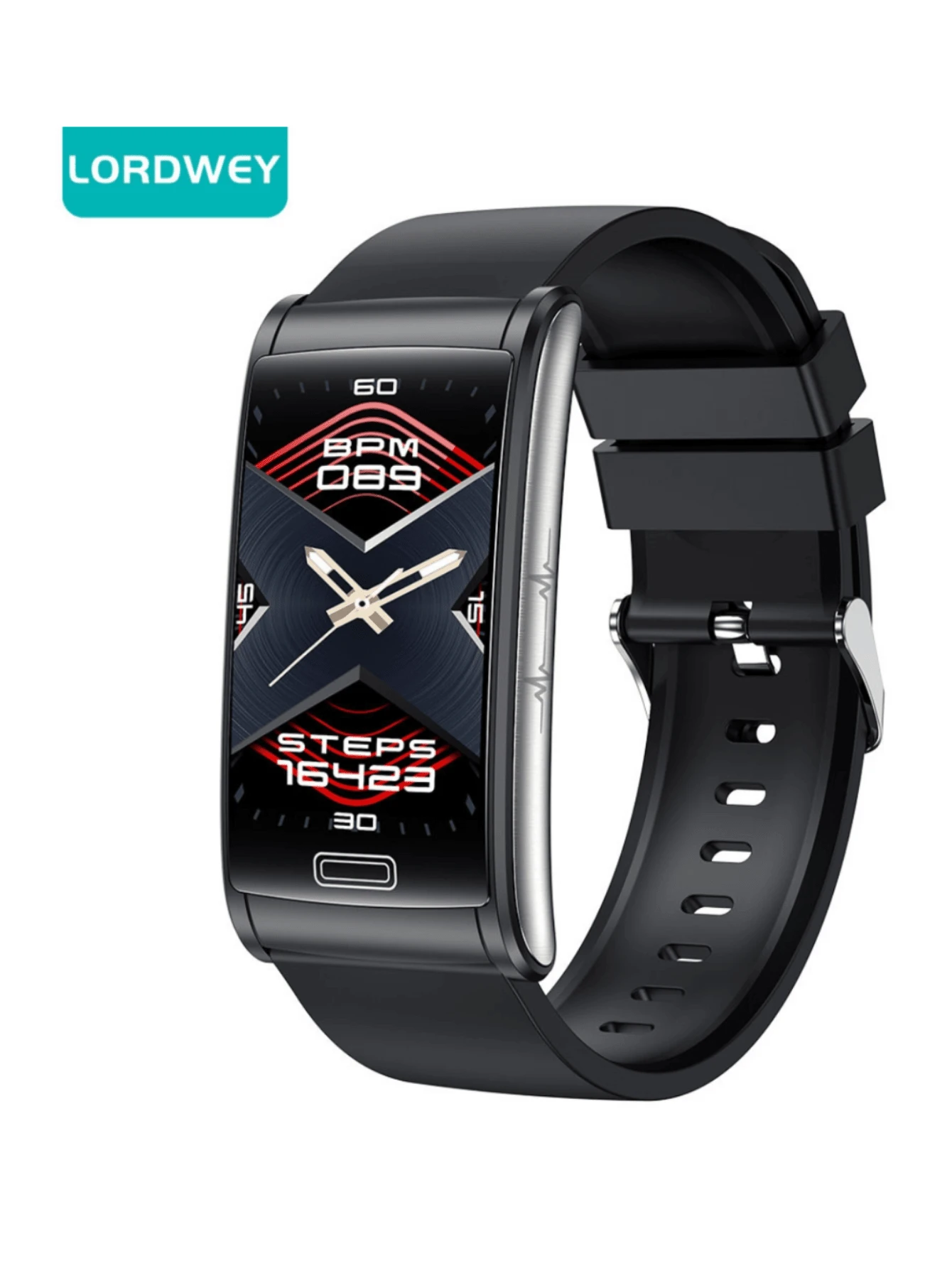 LORDWEY E600 ECG 智能手表男式无创血糖心率血压监测仪运动计步智能手表女式安卓 - 黑色 - 查看 1