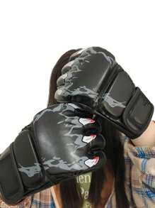 2pcs Adult Half Finger Tiger Paw Mma Boxing Gloves Set - Black - View 1
