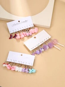 30入組心形、蝴蝶、蘑菇、雲朵、公鴨動物卡通耳環,適用於女性約會和假期(蝴蝶隨機) - 彩色 - 查看 4