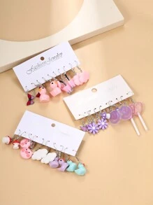 30入組心形、蝴蝶、蘑菇、雲朵、公鴨動物卡通耳環,適用於女性約會和假期(蝴蝶隨機) - 彩色 - 查看 3