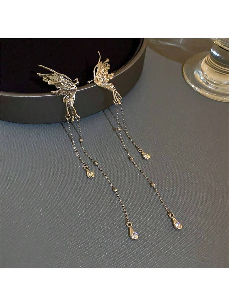 Orecchini A Nappa Lunga Placcati Con Zirconi, Fermaglio In Argento 925, Regalo Donna KristLand - 3
