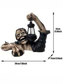 1 件萬聖節裝飾,樹脂殭屍手持 Led 燈裝飾,具有恐怖爬行姿勢,適合室外或室內花園裝飾 - 黑色 - 查看 8