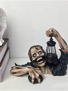 1 件萬聖節裝飾,樹脂殭屍手持 Led 燈裝飾,具有恐怖爬行姿勢,適合室外或室內花園裝飾 - 黑色 - 查看 9