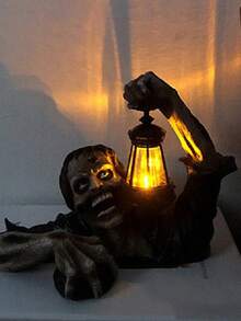 1 件萬聖節裝飾,樹脂殭屍手持 Led 燈裝飾,具有恐怖爬行姿勢,適合室外或室內花園裝飾 - 黑色 - 查看 2