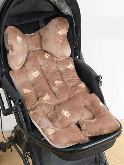 1 pieza Almohadilla de cochecito de bebé de felpa gruesa con patrón bordado, cálida para otoño e invierno