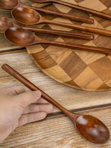 Set de 6 cucharas de madera lacada de estilo coreano y japonés para sopa y comida, para cocina, regalo de Navidad - Café integral - Ver 5