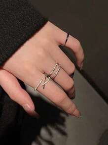 3 件简约开口可调节戒指适合女性聚会和日常佩戴