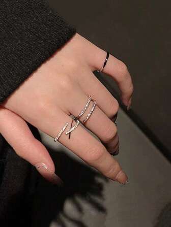 3 piezas Anillos abiertos y ajustables simples, adecuados para mujeres para fiesta y uso diario