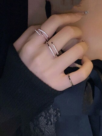 3pcs Simple Open Adjustable Rings Suitable For Women Party & Daily Wear