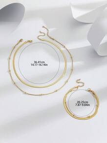 2入組波西米亞風格編織扁鏈銅項鍊和手鏈套裝,適合女性日常穿著或派對服裝 - 金色 - 查看 4