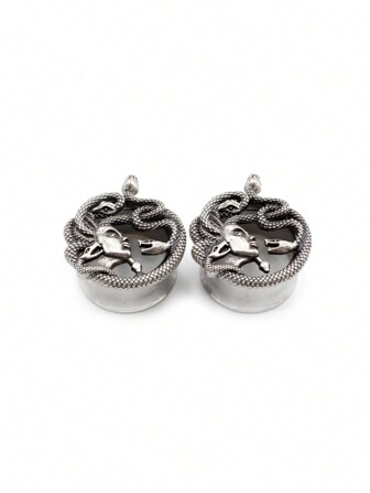 2 Pieces 8-25mm Retro Unique Stainless Steel Snake Head Ear Tunnels Plugs Expander Stretcher Gauges Body Piercing Jewelry
